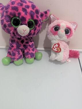 Ty Plush Cat Pair - Purple & Pink Glitter-Eye Kittens